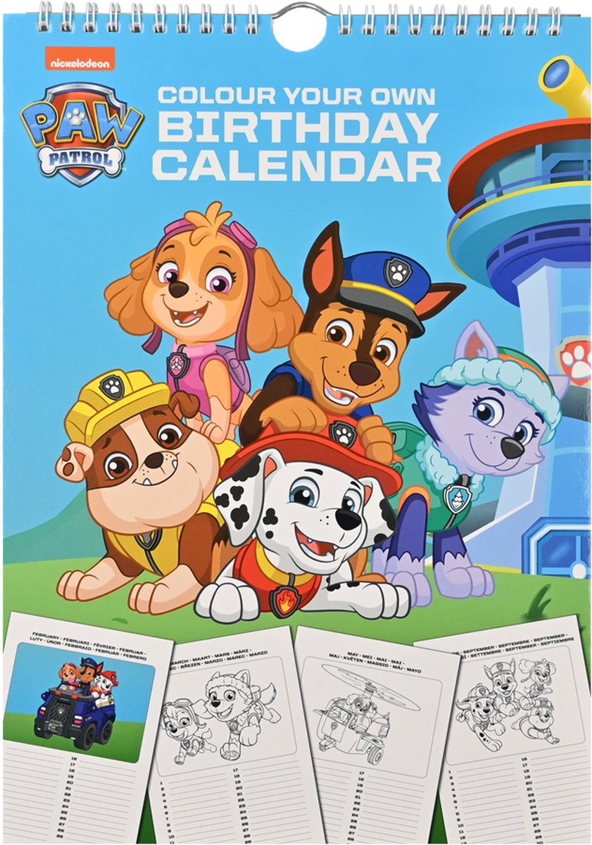 Kleur je eigen verjaardagskalender Paw Patrol
