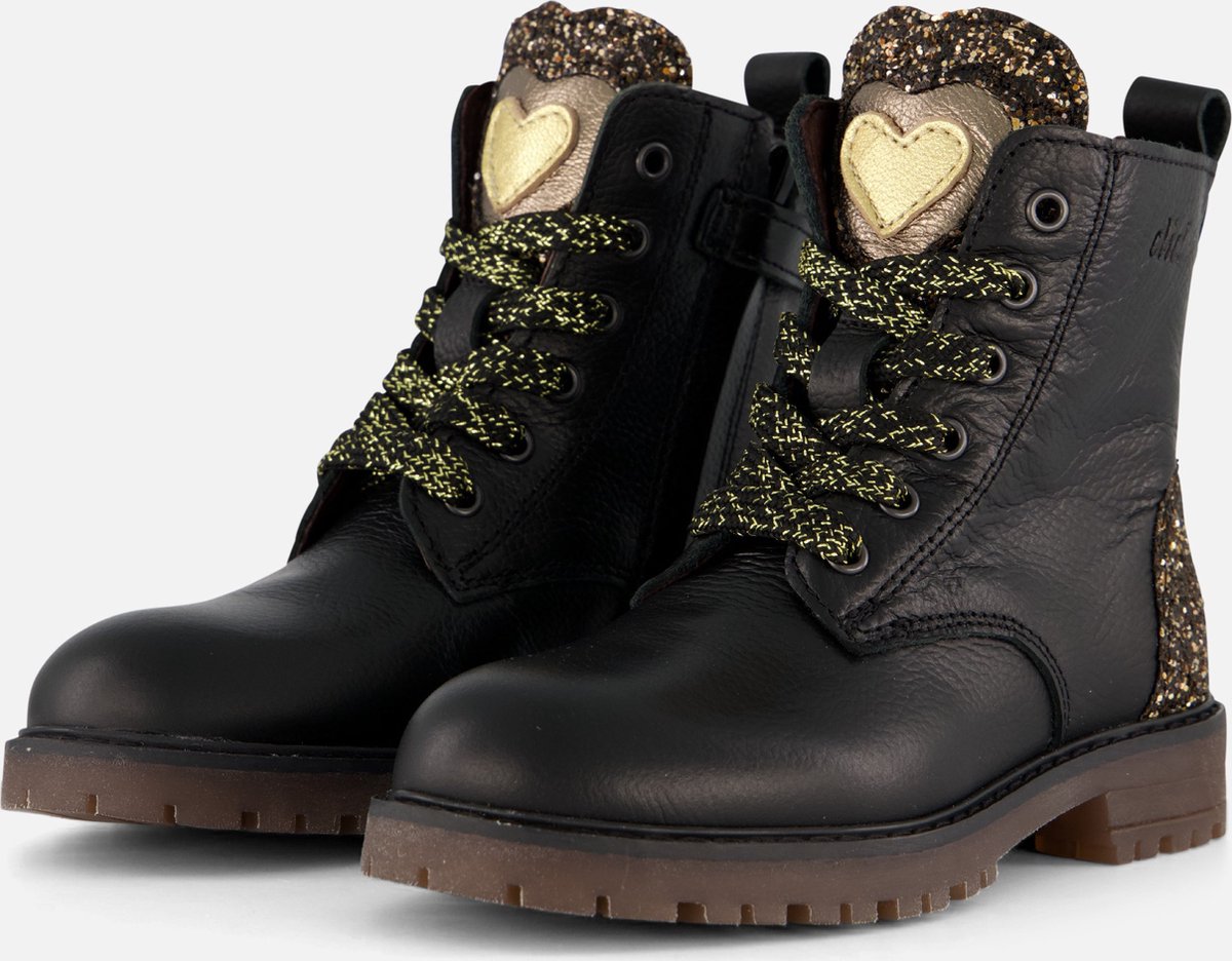 Clic! Enkellaarsjes Glitter zwart Leer - Dames - Maat 30