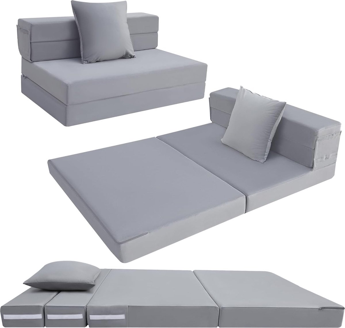 JGS® - Veelzijdige Opvouwbare Matrasbank, Hoogwaardige Schuimstoffen Slaapbank, 4-delige Gastenbed Matras, Opvouwbare Slaapzetel, Vouwmatras 120x195cm, Lichtgrijs -