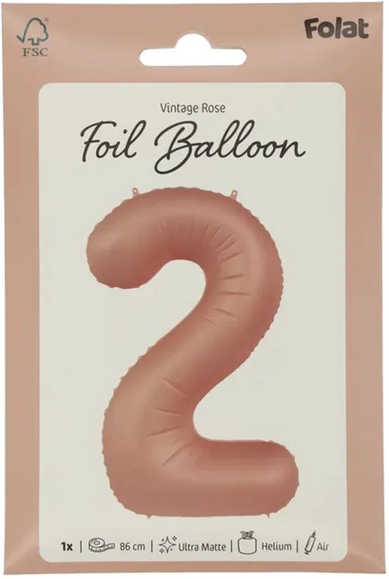 Folat - Ballon Aluminium Numéro 2 Rose Vintage - 86 cm