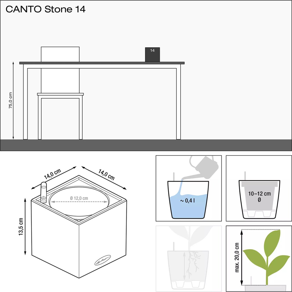 Lechuza Canto Stone 14 - Planter - with removable inner pot