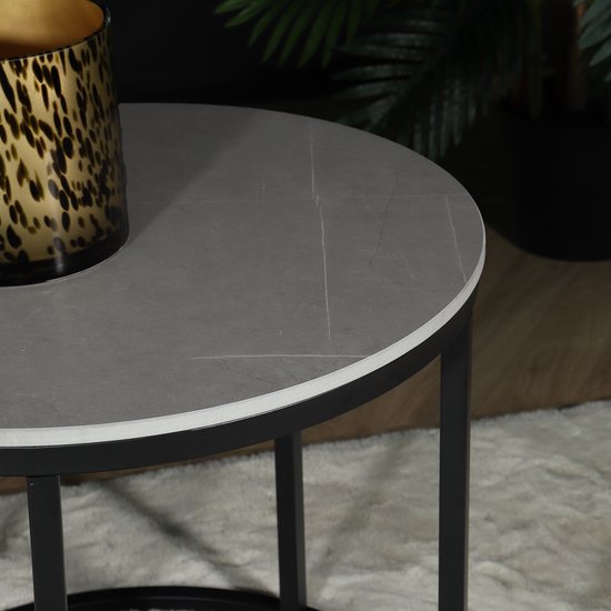 Table basse ronde 2 pièces aspect marbre table d'appoint grise Lotte table d'appoint en pierre