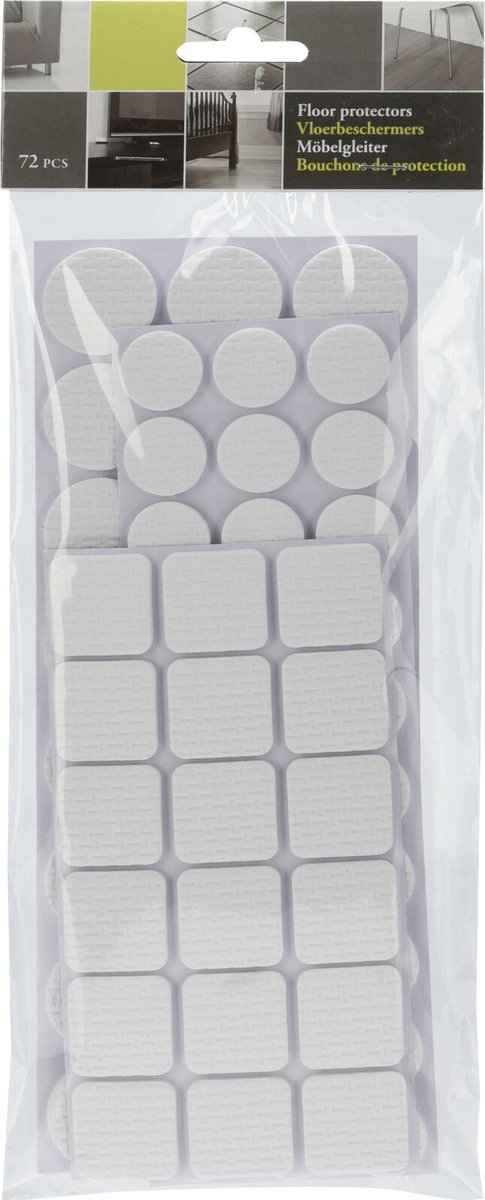 FX Tools Meubelviltjes antislip beschermers wit 72x kunststof 3 formaten mix van 20-28 mm vloerbeschermers