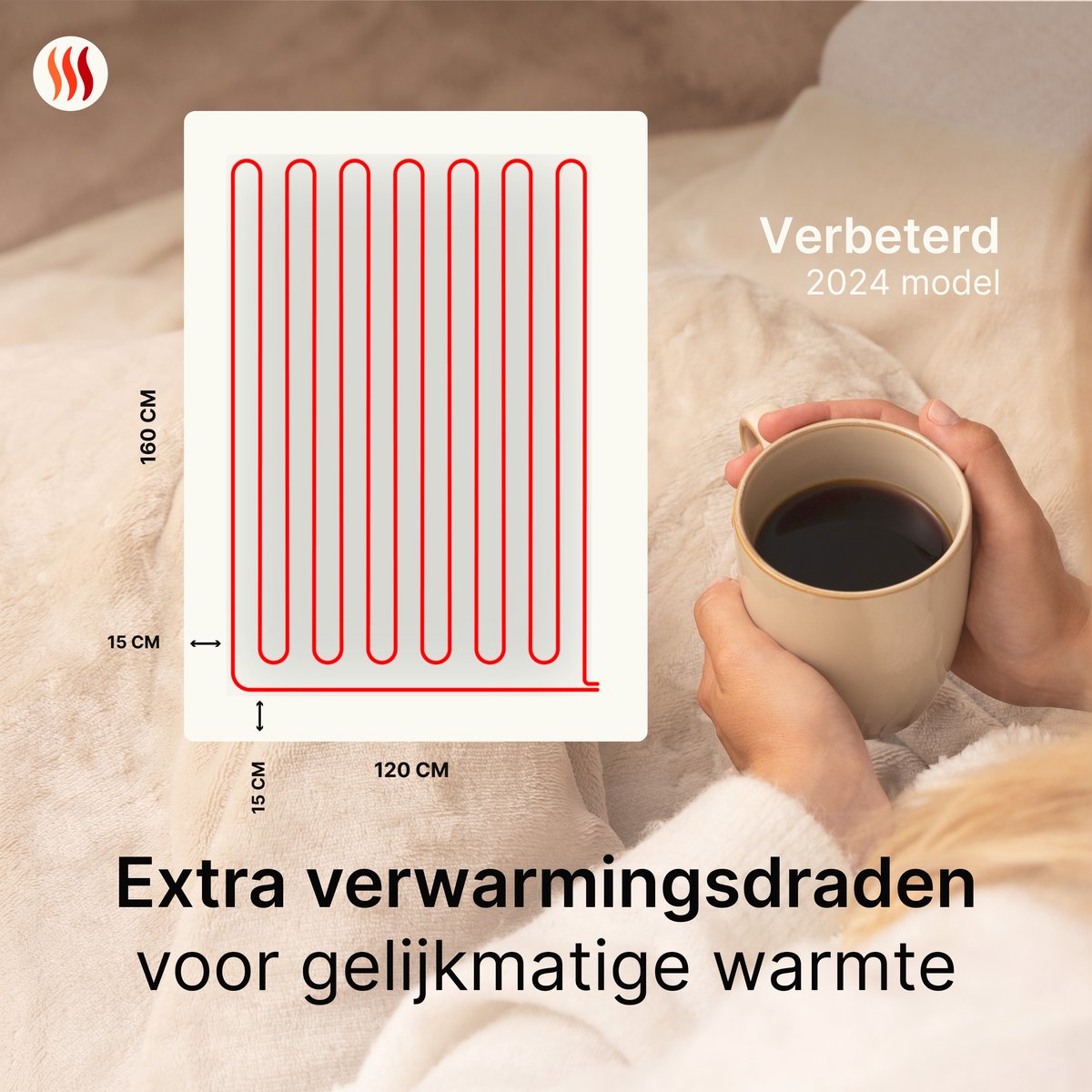 Afbeelding 3 van Seranova Elektrische Deken - Extra Warmtedraden - Premium Model - 160x120 cm - 1 persoons Warmtedeken - Dubbelzijdig Fleece Sherpa - Crème beige