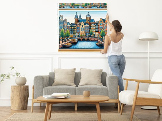 Acryl amsterdam schilderij | Abstracte weergave van de bruisende stad Amsterdam in acryl | Kunst - 40x40 centimeter op Dibond | Foto op Dibond