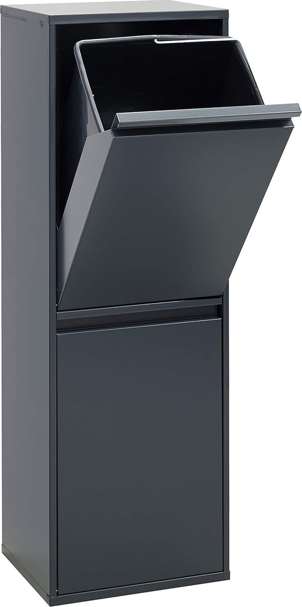 Goedkoopste JGS® - Hoogwaardig Afvalscheidingssysteem van Staal, Keuken Vuilnisemmer met Dubbele Vakken, 34 liter Capaciteit, Antraciet