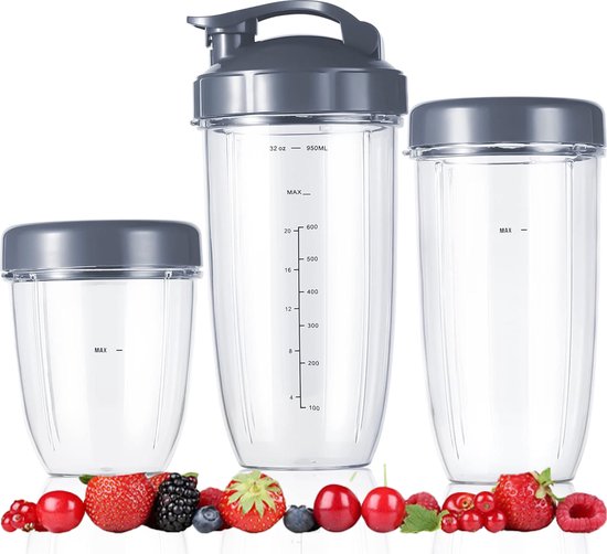 Foto: Blenderaccessoire 5stuk vervangende blenderbekers geschikt voor nutribullet blender 32oz 24oz 16oz bekers met flip top to go deksel en hersluitbare vershouddeksel en rubberen pakking compatibel met geschikt voor nutri bullet 600w 900w blenders