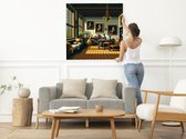 Pixel art vermeer schilderij | Vermeer's meesterwerk tot leven gebracht in pixelachtige kunststijl | Kunst - 20x20 centimeter op Dibond | Foto op Dibond
