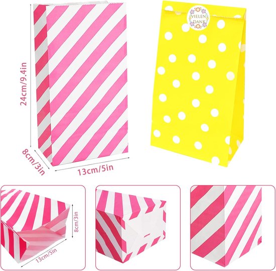 40 stuks cadeauzakjes voor kinderverjaardagsfeestje, papieren zakken, snoepzakjes, papieren zakken, ideaal voor kleurrijke cadeauzakjes met stickers voor het verpakken van geschenken