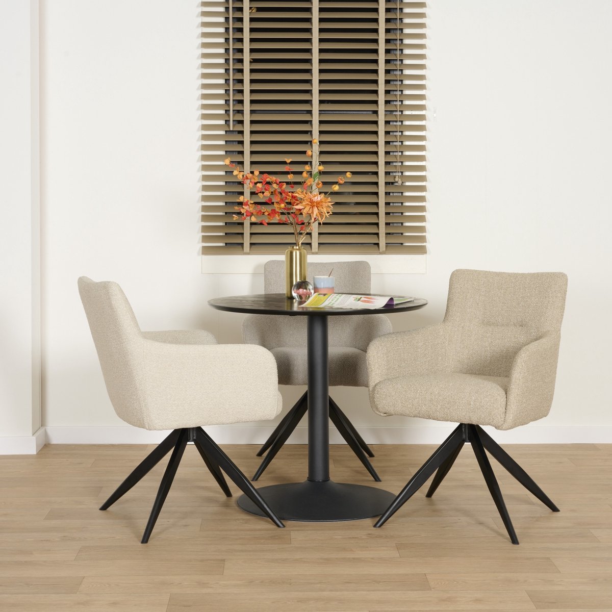 Eetkamerstoel Tonsberg - Bouclé / Metaal - Lever / Zwart - 58x87x64 cm (BxHxD) - Armstoel