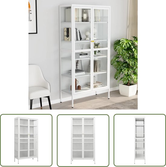 vidaXL Displaycase - Vitrinekast - Vitrinekast 90x40x180 cm staal en gehard glas wit - Vitrinenkast - Staal - Glas