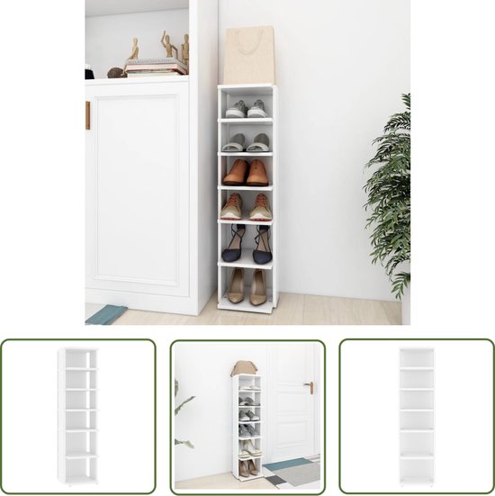 The Living Store Schoenenkast 27,5x27x102 cm bewerkt hout wit - Schoenenkast - Schoenen Rek - Houten Schoenenkast - Witte Schoenenkast - Organisatie