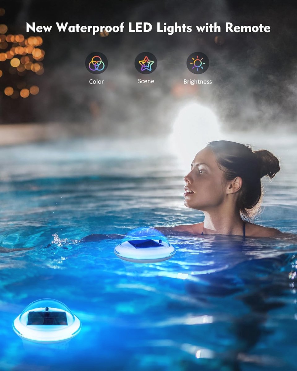 IXYHKB Drijvende zwembadverlichting op zonne-energie, 2 stuks, zwembadaccessoires, vijververlichting, waterzwembadlicht, led-verlichting, veelkleurige decoratie voor zwembad, vijver, buiten, tuin