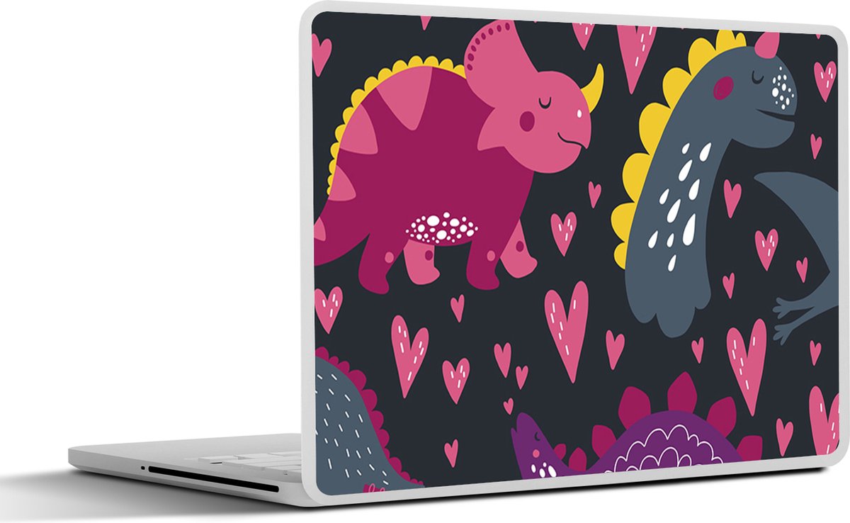Laptop sticker - 13.3 inch - Dinosaurus - Kind - Patronen - Roze - Meisjes - 31x22,5cm - Laptopstickers - Laptop skin - Cover