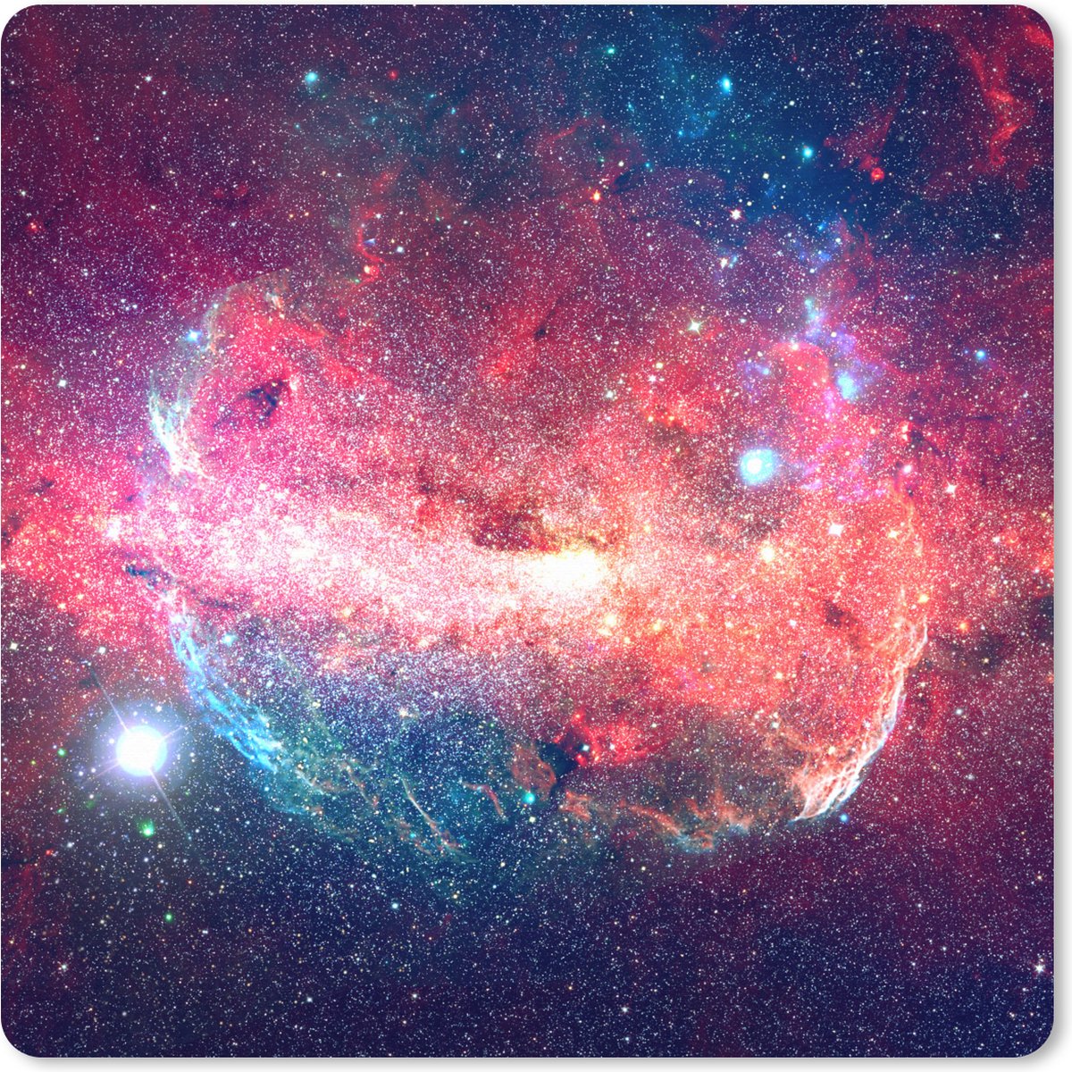 Muismat XXL 80x80 cm - Bureau onderlegger - Bureau mat Sterren - Oranje - Heelal - Bureaumat - Gaming mousepad xl - Bureaulegger groot - Computer deskmat