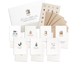 14 Kerstkaarten met Envelop Set Pastel - Mooie Opklapbare Kerstkaarten Adventskaarten - Kerstkaarten Set - Kerstkaart Set Postkaarten - Kerstkaart met Stickers