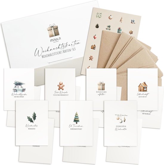 14 Kerstkaarten met Envelop Set Pastel - Mooie Opklapbare Kerstkaarten Adventskaarten - Kerstkaarten Set - Kerstkaart Set Postkaarten - Kerstkaart met Stickers