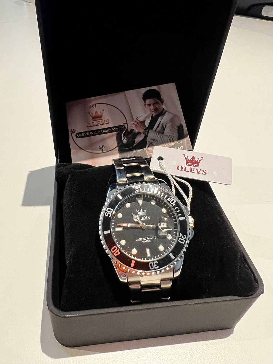 DRX Olevs - HerenHorloge - Polshorloge - Heren - Cadeau - Horloge - Geschenkdoos - Mannen - Zilver en Zwart - Polsband Zilver