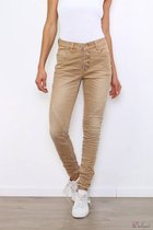 Broek Toxik3 met hoge taille en knoopsluiting beige