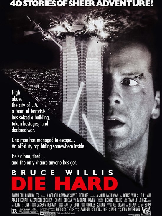 Poster - Bruce Willis in Die Hard, Originele Filmposter, Premium Print, stevig verpakt