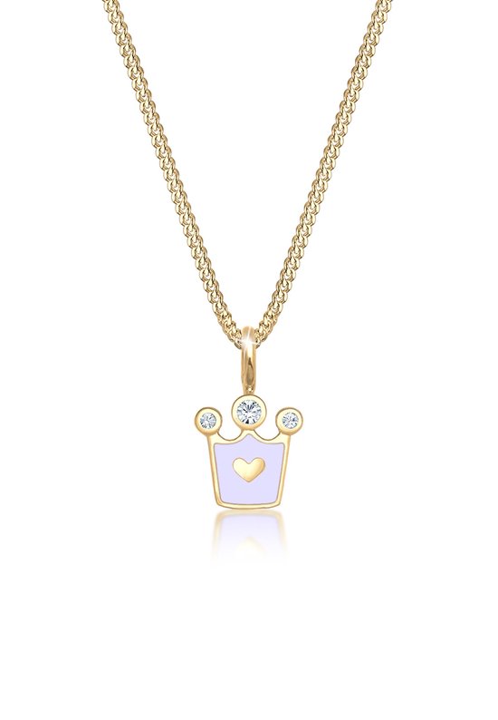 Collier Elli couronne de coeur pour enfant avec cristaux en argent sterling 925 plaqué or