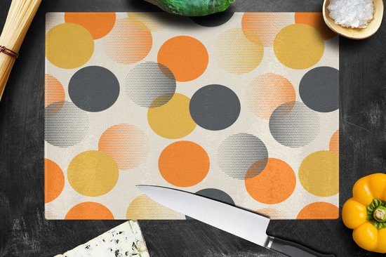 Glazen Snijplank - 39x28 - Polkadot - Design - Retro - Oranje - Snijplanken Glas