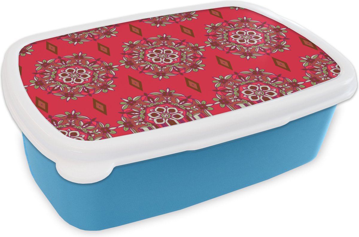 Broodtrommel Blauw - Lunchbox - Brooddoos - Mandala - Design - Bloem - 18x12x6 cm - Kinderen - Jongen