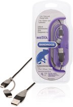 Bandridge BBM39400B10 2-in-1 Data En Oplaadkabel Usb Micro-b Male + Lightningadapter - A Male 1.00 M Zwart