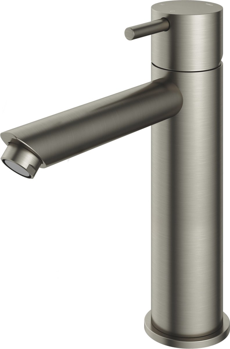 Hotbath Cobber - Wastafelmengkraan - zonder Waste - Laag - Geborsteld Nikkel - Opbouw - Nikkel - V04