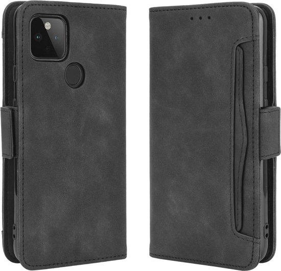 Zwarte portemonnee case voor Google Pixel 4A 5G, met klep en kaarthouders.