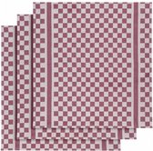 theedoek 65x70 cm katoen wit/fuchsia 3 stuks