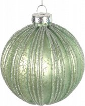 kerstbal Oliva 12 cm glas groen/zilver