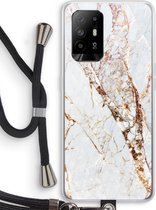 Case Company® - Oppo A94 5G hoesje met Koord - Goud marmer - Telefoonhoesje met Zwart Koord - Bescherming aan alle Kanten en Over de Schermrand