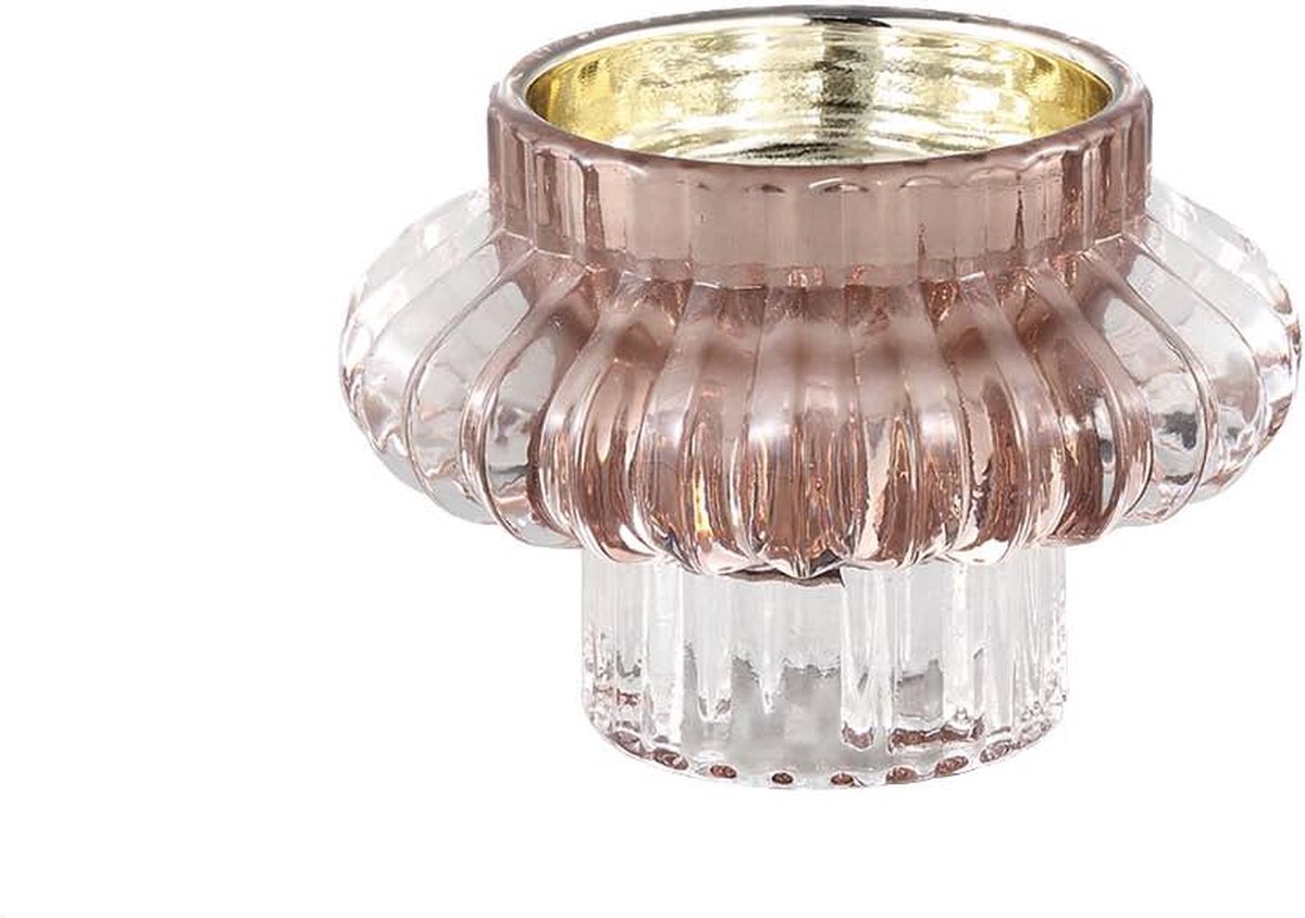 PTMD COLLECTION PTMD Yune Ronde Kandelaar - H8 x Ø9,5 cm - Glas - Roze