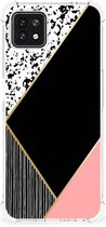Smartphone hoesje OPPO A53 5G | A73 5G TPU Silicone Hoesje met transparante rand Black Pink Shapes