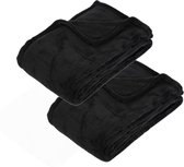 2x Stuks Fleece deken/fleeceplaid zwart 125 x 150 cm polyester - Bankdeken - Fleece deken - Fleece plaid