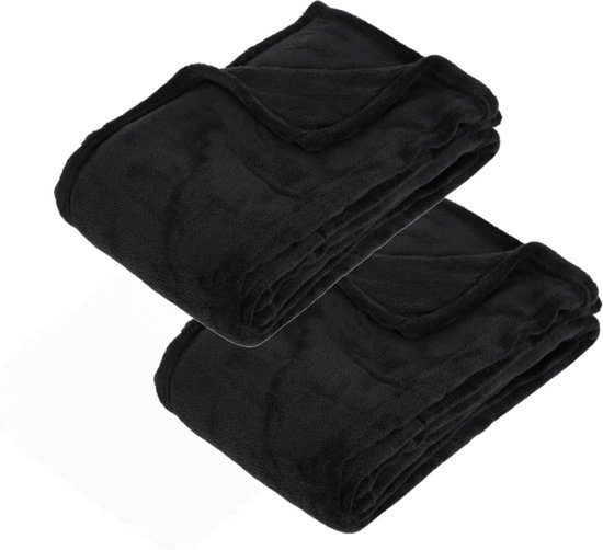 Foto: 2x stuks fleece deken fleeceplaid zwart 125 x 150 cm polyester bankdeken fleece deken fleece plaid