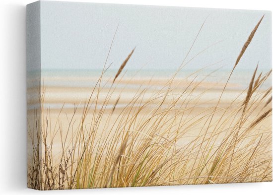 Artaza Canvas Schilderij Strand en Zee met Begroeiing - 30x20 - Klein - Foto Op Canvas - Canvas Print