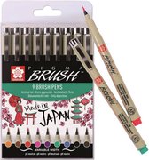 Sakura Pigma Brush pen set 9 kleuren