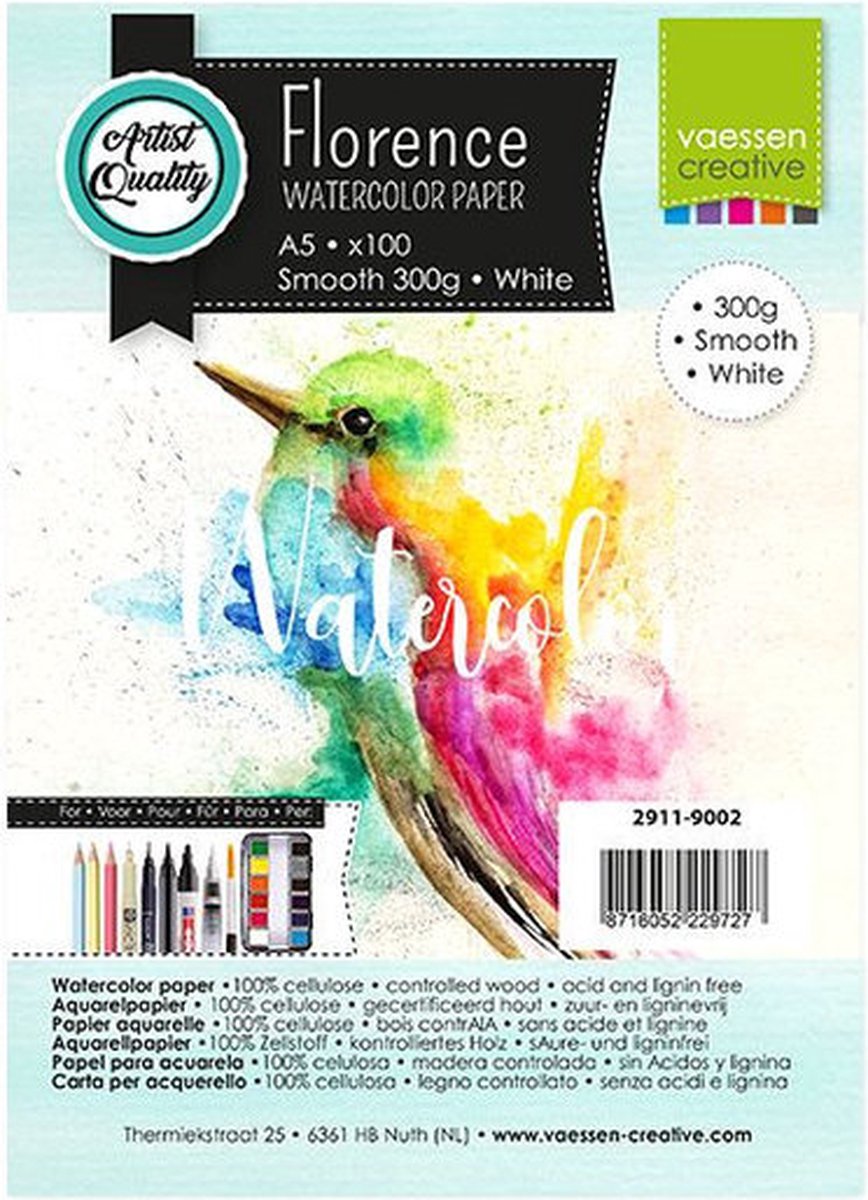 Florence aquarelpapier smooth white 300g A5 100 vel