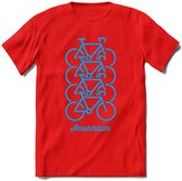 Amsterdam Fiets Stad T-Shirt | Souvenirs Holland Kleding | Dames / Heren / Unisex Koningsdag shirt | Grappig Nederland Fiets Land Cadeau | - Rood - XXL