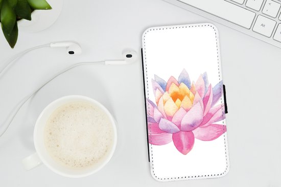 Telefoonhoesje Geschikt voor iPhone 13 Mini telefoonhoesje - Waterverf - Bloem - Waterlelie - Met vakjes - Wallet case met magneetsluiting