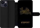 Bookcase Geschikt voor iPhone 13 Mini telefoonhoesje - Utrecht - Kaart - Nederland - Black and gold - Met vakjes - Wallet case met magneetsluiting