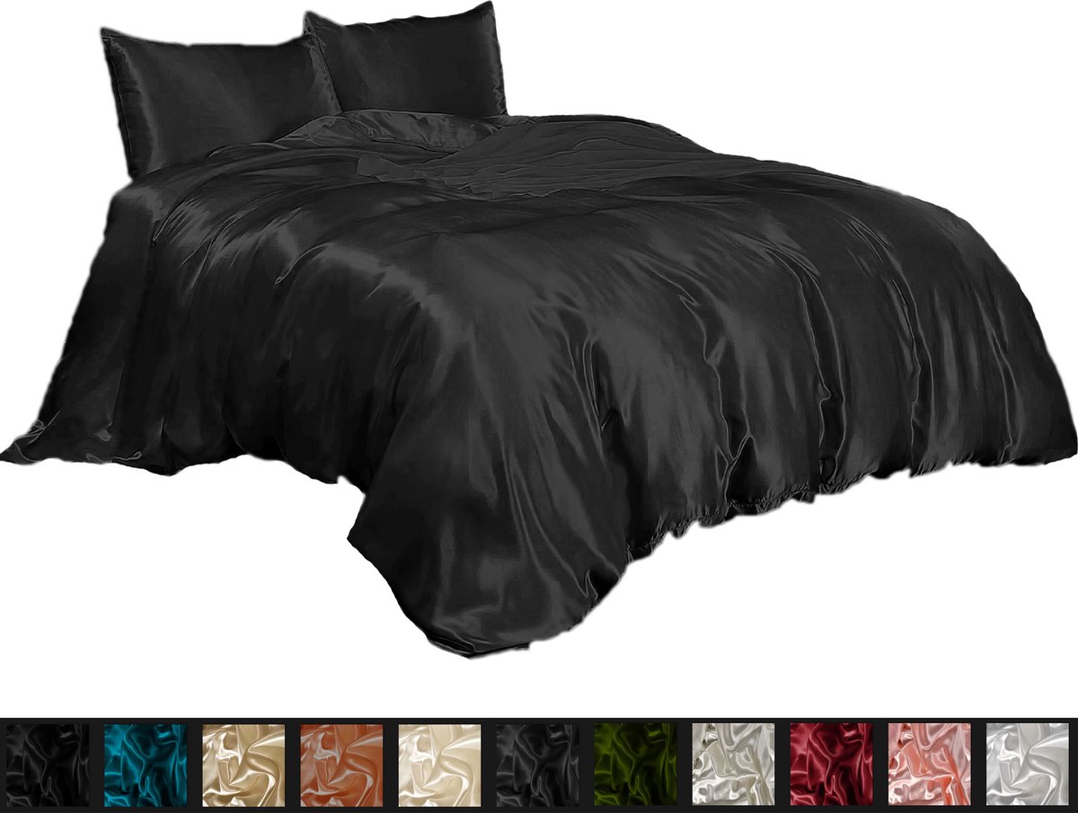 Satijn Dekbedovertrek - Antraciet - 140x220 Litalente - Silk Dekbedovertrek - Glans Satijn