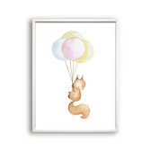 Postercity - Design Canvas Poster Eekhoorntje met Ballonnen / Kinderkamer / Muurdecoratie / 40 x 30cm / A3