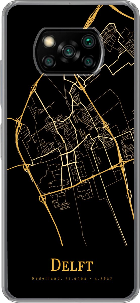 Telefoonhoesje Geschikt voor Xiaomi Geschikt voor Poco X3 Pro hoesje - Delft - Kaart - Goud - Siliconen Telefoonhoesje Telefoonhoesje