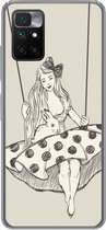 Geschikt voor Xiaomi Redmi 10 hoesje - Meisje in polka-dot jurk met konijn - Siliconen Telefoonhoesje