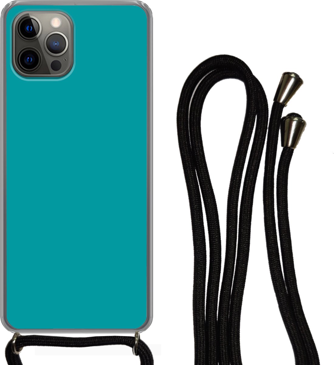 Telefoonhoesje Geschikt voor iPhone 13 Pro - Blauw - Effen kleur - Siliconen - Crossbody - Backcover met Koord - Telefoonhoesje met koord - Hoesje met touw Telefoonhoesje