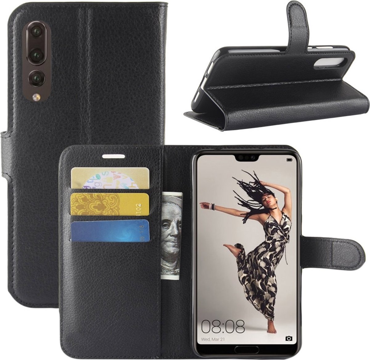 Mobigear Telefoonhoesje geschikt voor Huawei P20 Pro Hoesje | Mobigear Classic Bookcase Portemonnee | Pasjeshouder voor 3 Pasjes | Telefoonhoesje voor Pinpas / OV Kaart / Rijbewijs - Zwart
