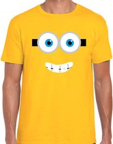 Lachend geel poppetje verkleed t-shirt geel voor heren - Carnaval fun shirt / kleding / kostuum L